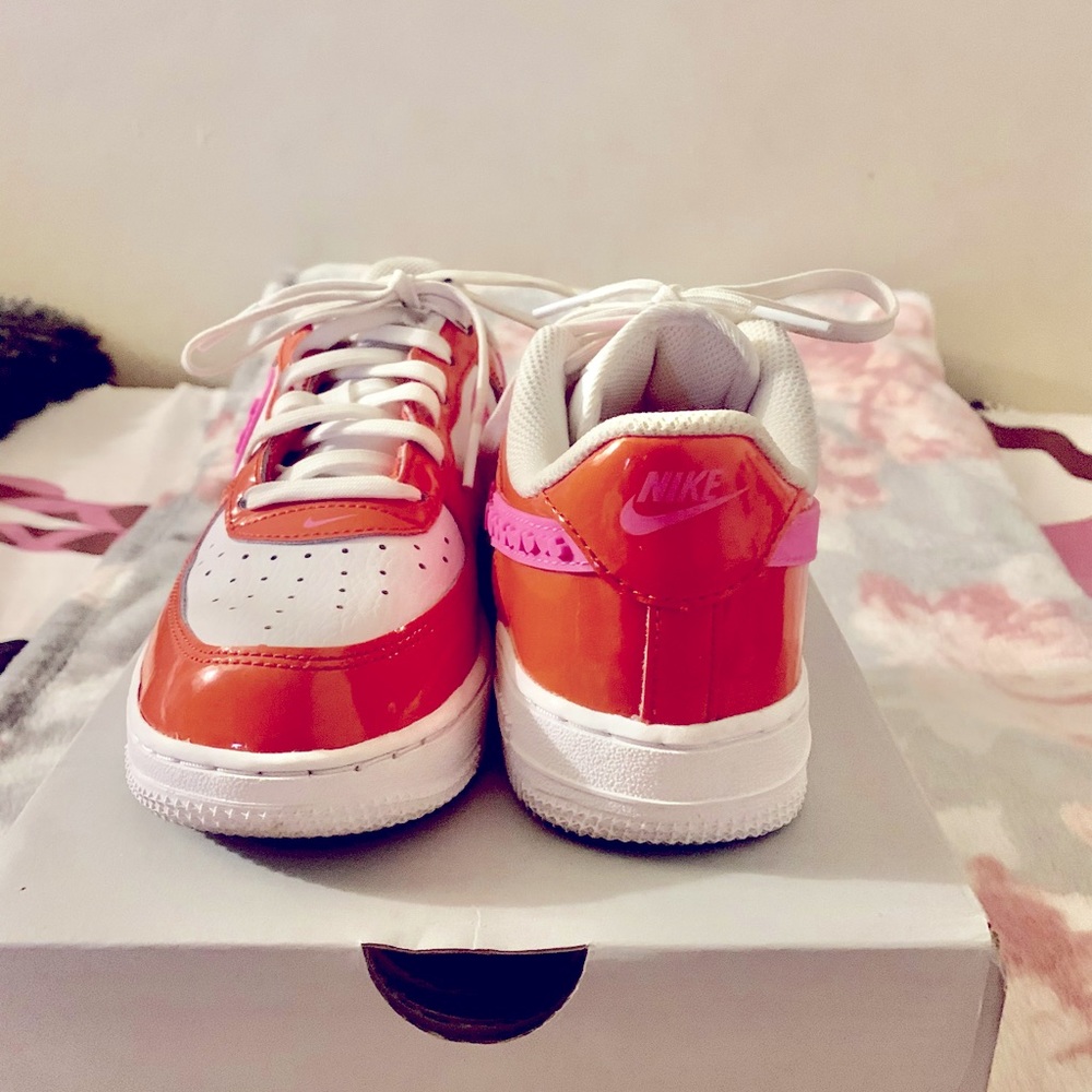 Pink, white and orange Air Force 1 low cut sizes 2y
